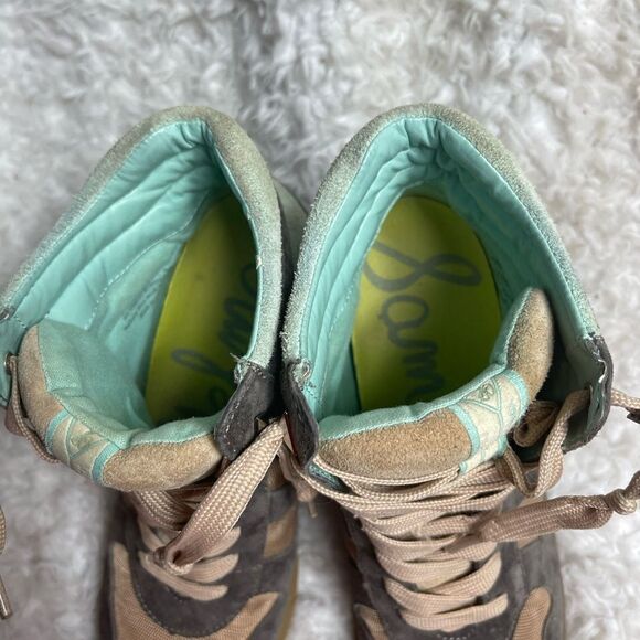 Sam Edelman leather suede gray & mint green &fabric tan lace up wedge bo… - Picture 10 of 14